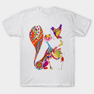 Cat and Two Butterflies T-Shirt